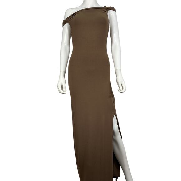 Rue Sophie Elegant Brown Arlette Twist Maxi Dress Size S - Picture 2 of 4